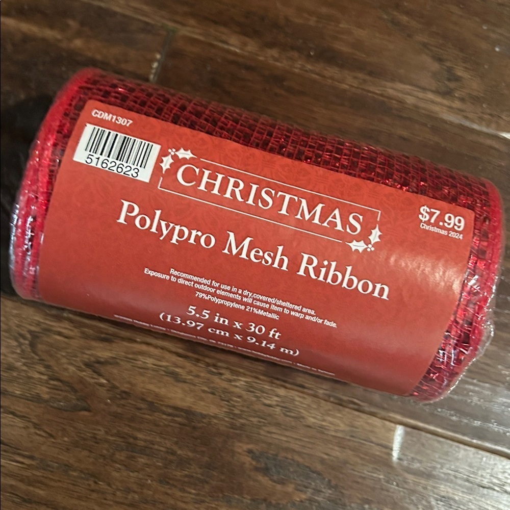 Christmas Red Polypro Mesh Ribbon - Picture 3 of 4
